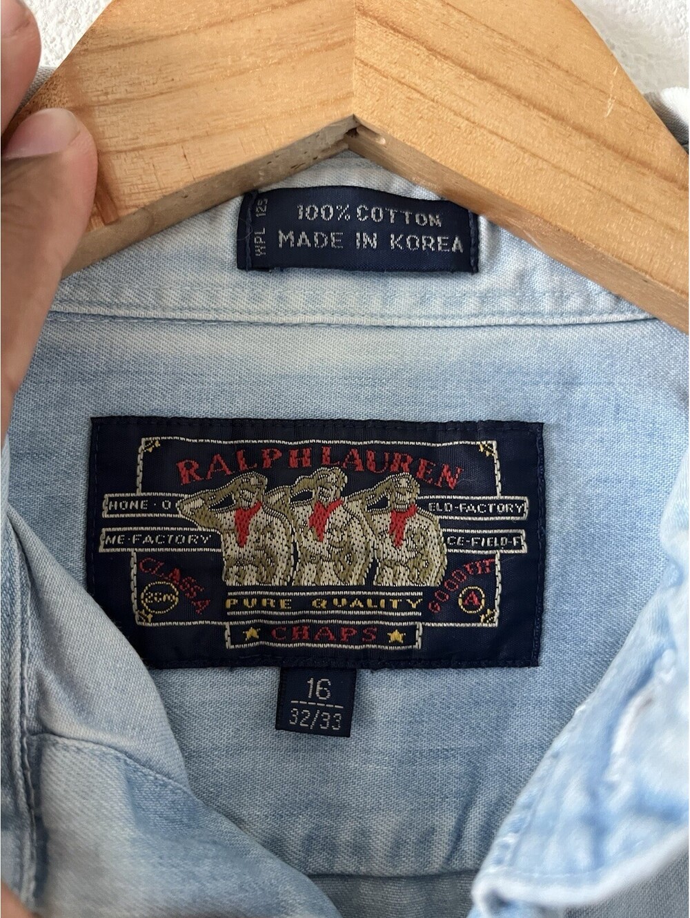 Vintage Chaps Ralph Lauren Denim Button Down Shirt 16 32/33 - Picture 2 of 5
